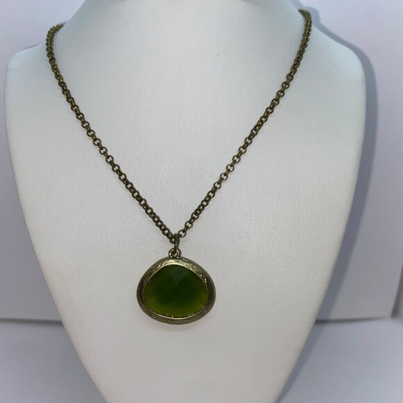 Green & Gold-Tone Rhinestone Pendant Necklace - Picture 1 of 8